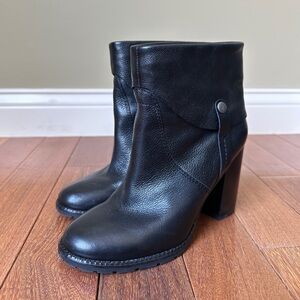 Franco Sarto Occela Black Leather Ankle Boots Size 6M Block Heel